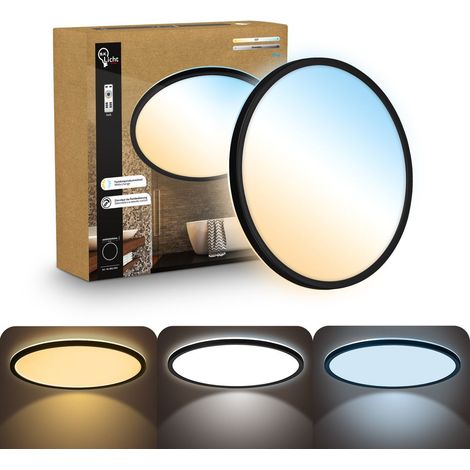 B.K.Licht LED Panel Fernbedienung Ø42cm Rund 22W 3000lm 2700K-6500K Warmweiß bis Tageslichtweiß Dimmbar Schwarz - Deckenlampe Badezimmer Küche Wohnzimmer
