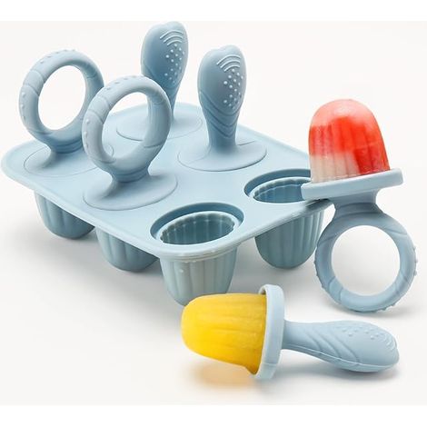 Moule à Glace Bébé Réutilisable, Pochons en Silicome Alimentaire Sans BPA, Moules Popsicle Enfant avec Bâtonnets, Compatible Lave-vaisselle, pour Popsicles, Crèmes Glacées, Sorbets (Bleu) (1/5)