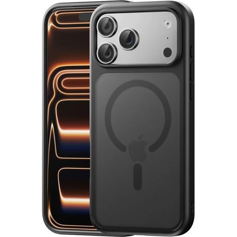 (iPhone 14, Noir) Étui magnétique Magsafe pour iPhone, compatible avec la recharge sans fil.
