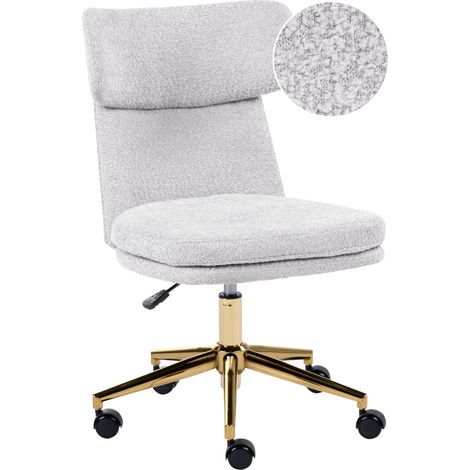 Silla de oficina de bouclé sin brazos giratoria con ajuste de altura gris claro Granby
