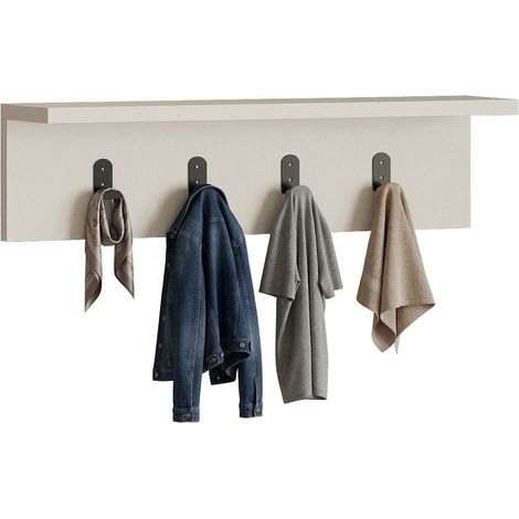 Appendiabiti Trecasali, 4 Ganci, Installazione a Muro, 15h cm Bianco