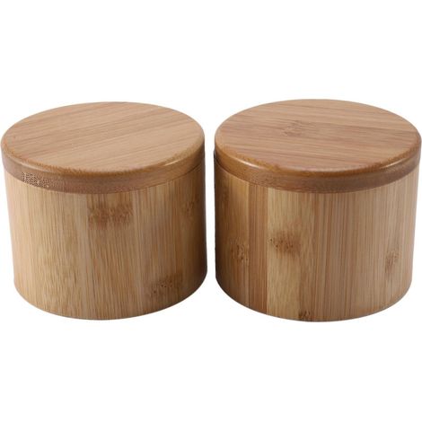 2 pièces boîtes de rangement boîte à sel en bois boîte de rangement en bambou avec couvercle pivotant magnétique conteneur pour cuisine (1/5)