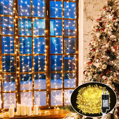 Jiubiaz Catena luminosa LED 20 m 200 LED bianco caldo, 8 modalità, memoria, cavo 5 m, IP44, cavo bianco, per Natale, giardino, balcone, terrazza, feste e casa (1/5)