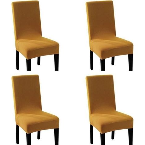Housse Chaise Élastique Spandex Revêtement de Chaise Extensible (4pcs, Jaune Moutarde) (1/4)