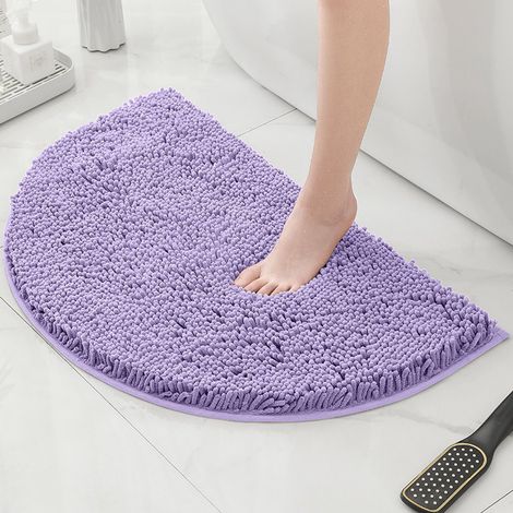 Tapis de bain semi-circulaire, tapis de salle de bain, tapis de bain semi-circulaire en chenille, tapis de sol absorbants pour enfants, tapis de bain et de douche lavables, violet clair, 50 x 80 cm (1/4)