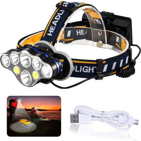 Lampe frontale rechargeable, lampe frontale LED étanche 18 000 lumens, lampe torche USB à 8 LED avec lumière rouge, lampe frontale ultra-lumineuse avec 8 modes d'éclairage pour le camping, le vélo et (1/5)