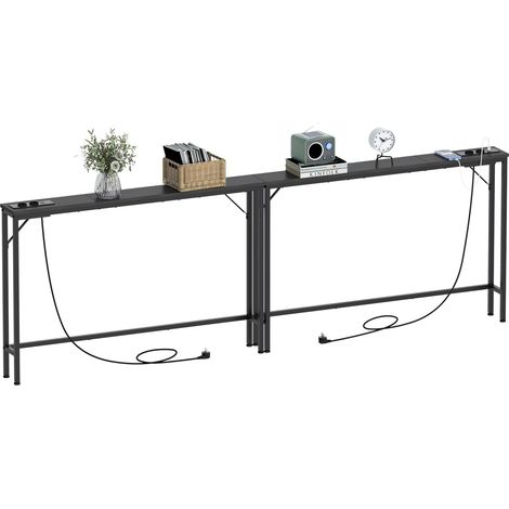 Table console de 15 cm avec station de charge, design industriel, table d'appoint moderne avec structure en acier stable, pour salon, couloir, bureau (marron - vintage, 240 x 15 x 80 cm) (1/5)