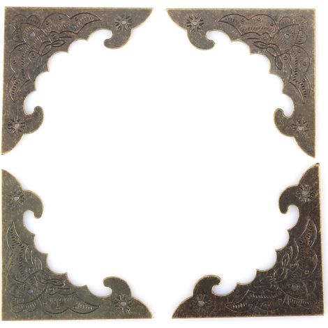 Lot de 12 protections d'angle décoratives en bronze pour boîtes à bijoux en bois (taille S). (1/5)