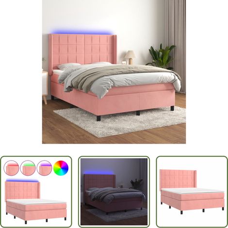 Samtbett - Boxspringbett mit Matratze & LED Rosa 140x200 cm Samt (1/5)