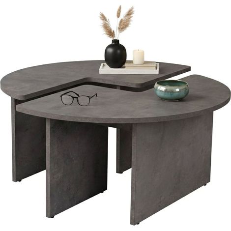Dmora - Mesa de café Tairn, Mesa de centro baja, Revistero para sofá, Estante de la sala de estar, 90x90 h41 cm, Gris