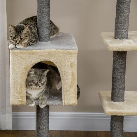Arbre à chat 156 cm avec hamac, cabane et poteaux en sisal pour griffer votre félin