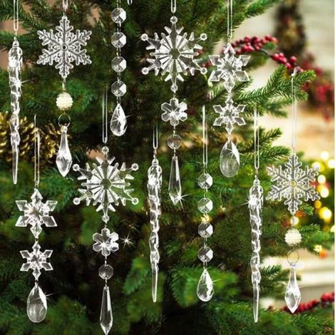 20 Pièces Décoration de Noël Cristal Ornements de Sapin de Noël,Acrylique Flocon de neige Glaçon Suspendu Pendentif,F BOULE DE NOEL (1/3)