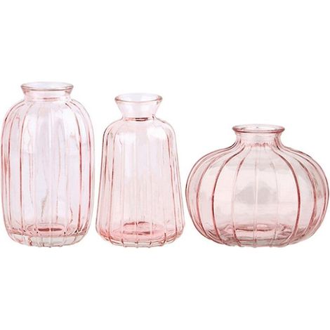 Lot de 3 petits vases décoratifs modernes et vintage, style minimaliste et esthétique, couleur rose. (1/4)
