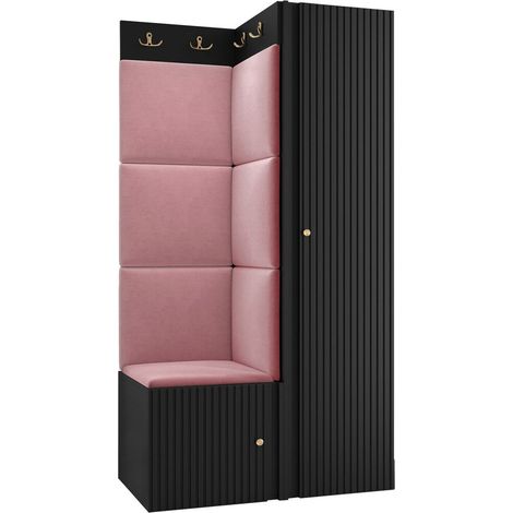 Meuble d'entrée Hartford 390, Manila 09, 186x82x46cm, MDF, Stratifié, Tissu, Murale, À poser