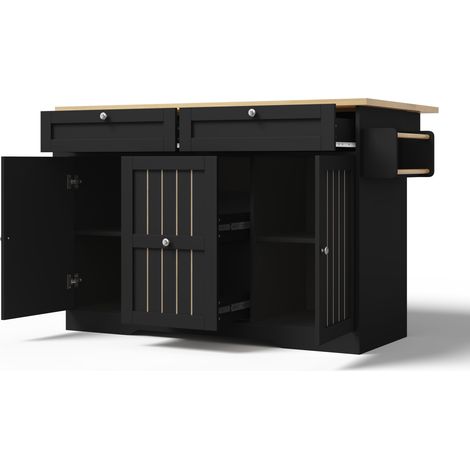 Îlot de cuisine avec plateau rabattable, chariot de service, tiroirs verticaux et roulettes verrouillables, MDF, 120 × 45 (70) × 92 cm (1/5)