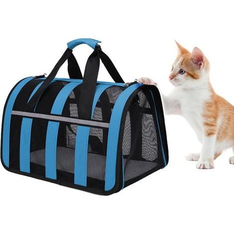 Blue Cat Carrier with Mattress - Breathable & Foldable (33x25x22 cm) (1/5)