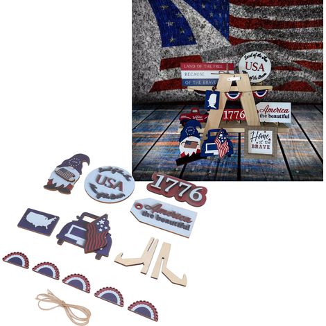 Set aus 5 Holztablett-Dekorationen im Stil des amerikanischen Unabhängigkeitstags, ideales Partygeschenk. (1/5)