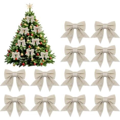 Bardusch-12 nœuds ruban Noël champagne pailletés 12x15 cm, décoration sapin cadeaux (1/4)