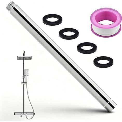 Tubo extensor de ducha de 30 cm, manguera de extensión para cabezal de ducha, brazo extensor cromado, barra de ducha recta para accesorios de baño