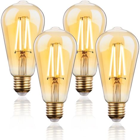 Dimmable Vintage Ampoule LED E27, ST64 Rétro LED Edison Filament Lampe Décorative, 7W(équivalent 60W), 2700K Blanc Chaud, 700LM, Verre ambré, Lot de 4 (1/5)