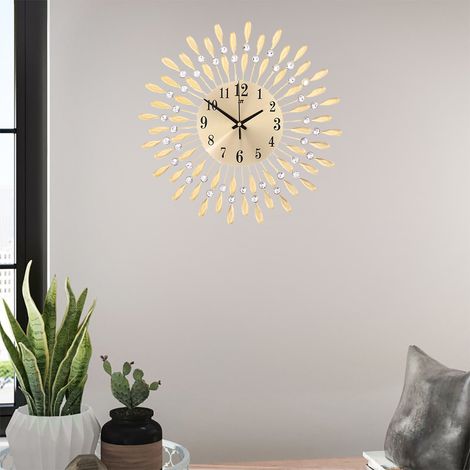 Large 3D Wall Clock Art Metal Diamond Decoration, Gold (1/5)