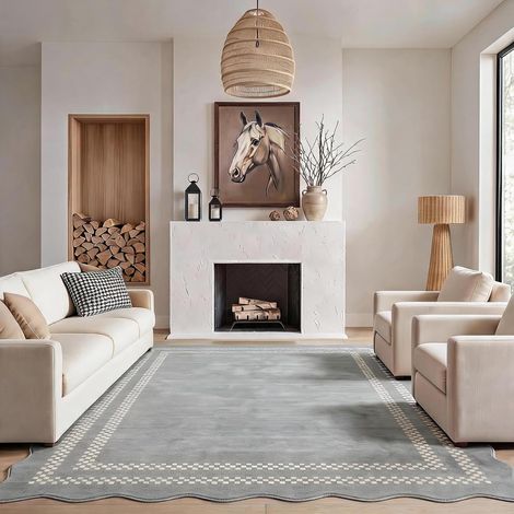 Tribesigns Tapis lavable avec bord ondulé, 200 x 300 cm, pour salon, chambre à coucher, doux, antidérapant, géométrique, ultra fin, certifié Oeko-Tex, gris (1/5)