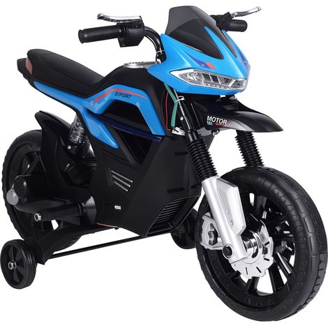 Moto électrique enfant 3-6 ans 105 x 52 x 62 cm autonomie 45 min sécurisée avec phare led et musique design en PP bleu (1/5)
