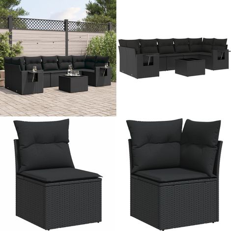 8-tlg. Garten-Sofagarnitur mit Kissen Schwarz Poly Rattan - Gartenmöbel Set - Esszimmergarnitur - Outdoor Möbel - Rattan Gartenmöbel - Lounge Garnitur - Home & Living (1/5)
