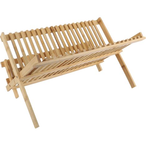 Séchoir à Vaisselle Pliable en Bois 20 Cases 2 Niveaux Égouttoir Repliable pour Assiettes Bols Tasses (1/5)