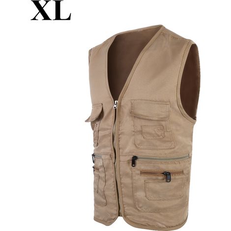 Gilet de pêche et de chasse pour homme, veste de sport confortable avec plusieurs poches (kaki XL) (1/5)