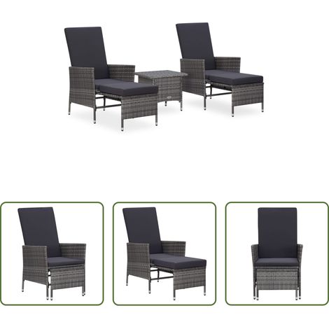 Fauteuil de jardin - Salon de jardin 3 pcs avec coussins Résine tressée Gris (1/5)