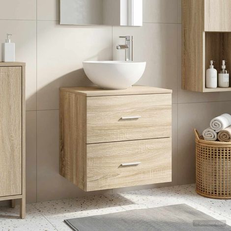 Meuble lavabo suspendu avec 2 tiroirs, bois d’ingénierie, chêne Sonoma, 49,5 x 41 x 64,5 cm - PANGIVO (1/5)