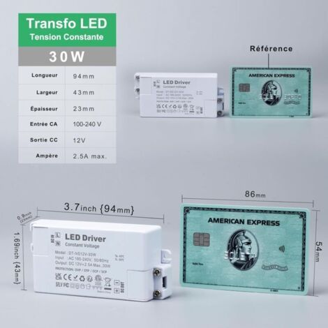 NALOOKAMIC Transformateur LED 12V 30W, 220V à 2.5A, Alimentation Basse Tension AC/DC, Driver de Tension Constante pour Bandes, Lampes et Projecteurs Enfoncés