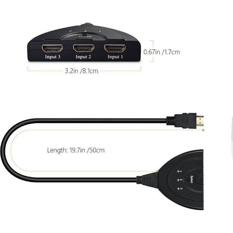 Convertisseur Audio HDMI Commutateur de Commutation Vidéo 1080P Câble de Conversion pour Adaptateur de Signal Fractionné HDMI 3 en 1 Sortie(50cm)
