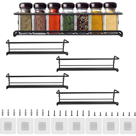 Juego de 4 piezas de especieros de cocina, especiero de pared, estante de almacenamiento de cocina, especiero de pared sin taladrar, estante de ducha para cocina, baño, balcón, 29 × 6 × 6 cm (1/5)