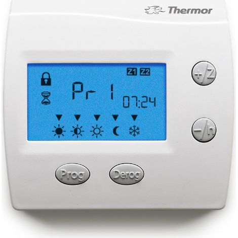 Thermor – Commande murale digitale 2 zones – Programmation hebdomadaire – Compatible avec chauffage électrique – Écran LCD rétroéclairé