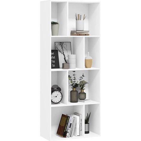 WOLTU Bücherregal, Regal mit 8 offenen Fächern, Standregal Weiß, Würfelregal, Raumtrenner Regal, Aufbewahrungsregal für Wohnzimmer Küche Büro, 60 x 143,5 x 29 cm