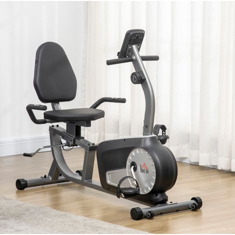 Bicicleta estática reclinada con resistencia de 8 niveles LCD acero negro y gris OKWISH (1/5)