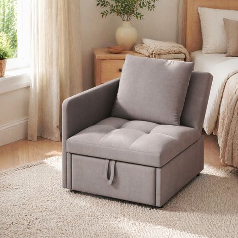 Divano letto 3 in 1 177x68x65 cm, grigio, schienale a 5 posizioni, tessuto lino FloraGrace (1/5)