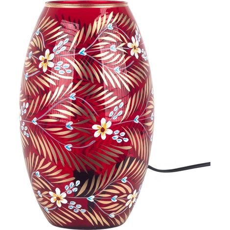 Lámpara de mesa de cristal rojo con hojas doradas 28 cm (1/5)