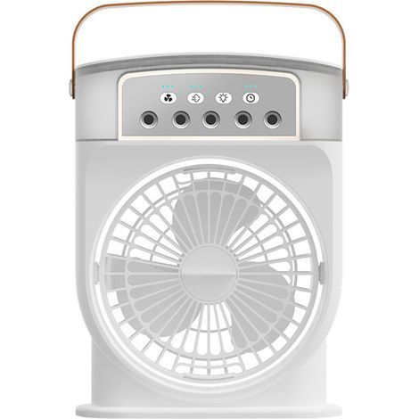 Mini climatiseur portable 4 en 1, mini ventilateur avec refroidisseur d'eau, silencieux, évaporation sans tuyau, rechargeable, humidificateur de type C avec minuterie (blanc) [Classe énergétique A+++] (1/5)