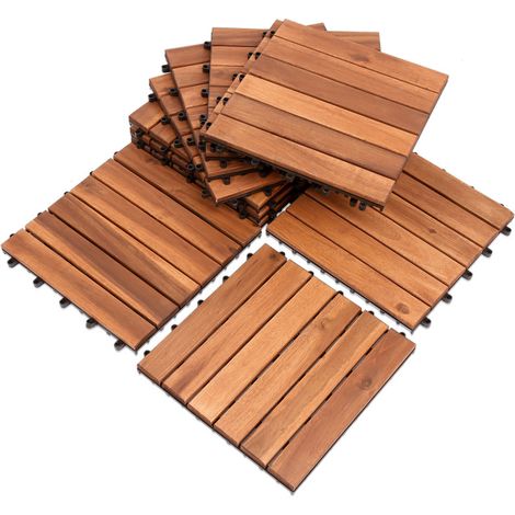 SWANEW Piastrelle di legno 22 piastrelle Terrazza piastrelle 2㎡ piastrelle a pavimento acacia 30x30 cm Coperchio di piastrella per drenaggio resistente alle intemperie. (1/5)