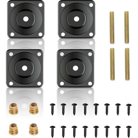 4 supports de pieds en acier inoxydable, plaque de montage pour meubles, table, canapé avec boulons et vis de fixation, pour fauteuil (noir) (1/5)