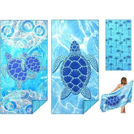 Lot de 2 serviettes de plage en microfibre séchage rapide, impression, anti-sable, légères, accessoires essentiels de plage, 180 x 90 cm (1/5)