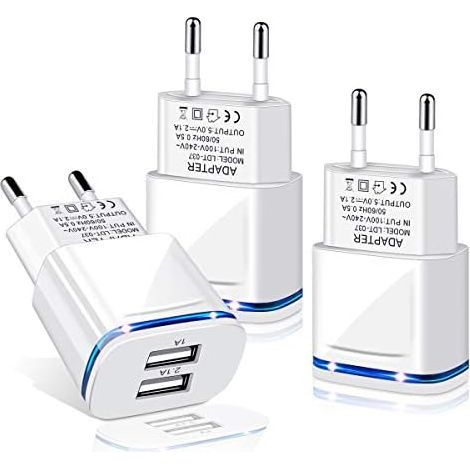 Chargeur secteur USB, lot de 3, 2,1 A, 5 V, 2 ports, adaptateur secteur universel avec LED, compatible avec iPhone (1/5)