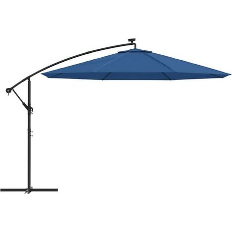 Parasol déporté bleu azuré avec LED – Grand ombrage sans mât central pour terrasse, jardin et extérieur, protection UV (1/5)