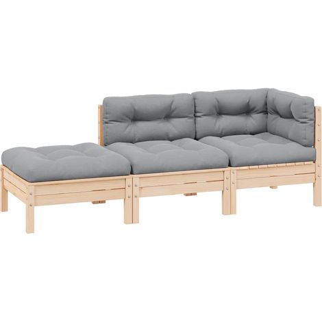Salon de jardin 3 pcs Ensemble Table et Chaise de Jardin - avec coussins gris Bois de pin solide BV603986 - BonneVie (1/5)