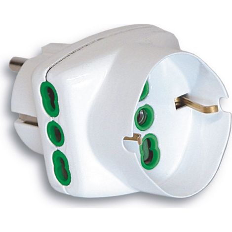 5PZ ADATTATORE TRIPLO 2P+T spina schuko/2 prese 10/16A+schuko