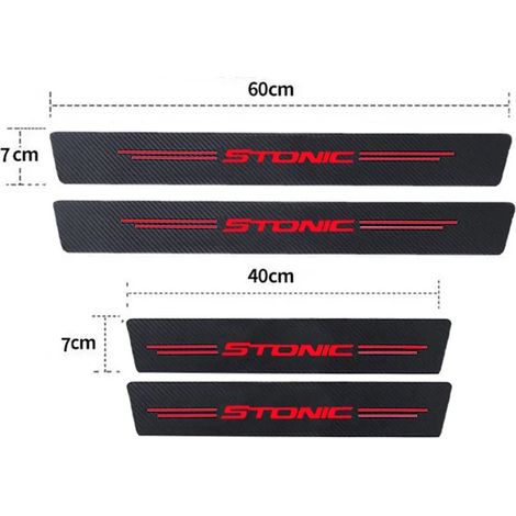 (B 4pcs) Autocollants anti-rayures en fibre de carbone pour seuils de portières de voiture Kia Stonic,film protecteur,bande adhésive imperméable avec logo (1/3)