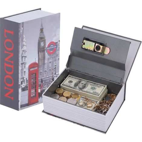 Coffre-fort Forme Livre, Coffre Fort Secret avec Serrure à Combinaison et Clé Dissimulée pour Rangement discret, Modèle Dictionnaire en Métal pour Bijoux et Argent à la Maison ou au Bureau (1/5)